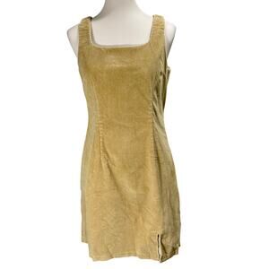 Vintage Y2K Tan Corduroy Mini Dress Square Neck Fall Preppy Size Medium Boho